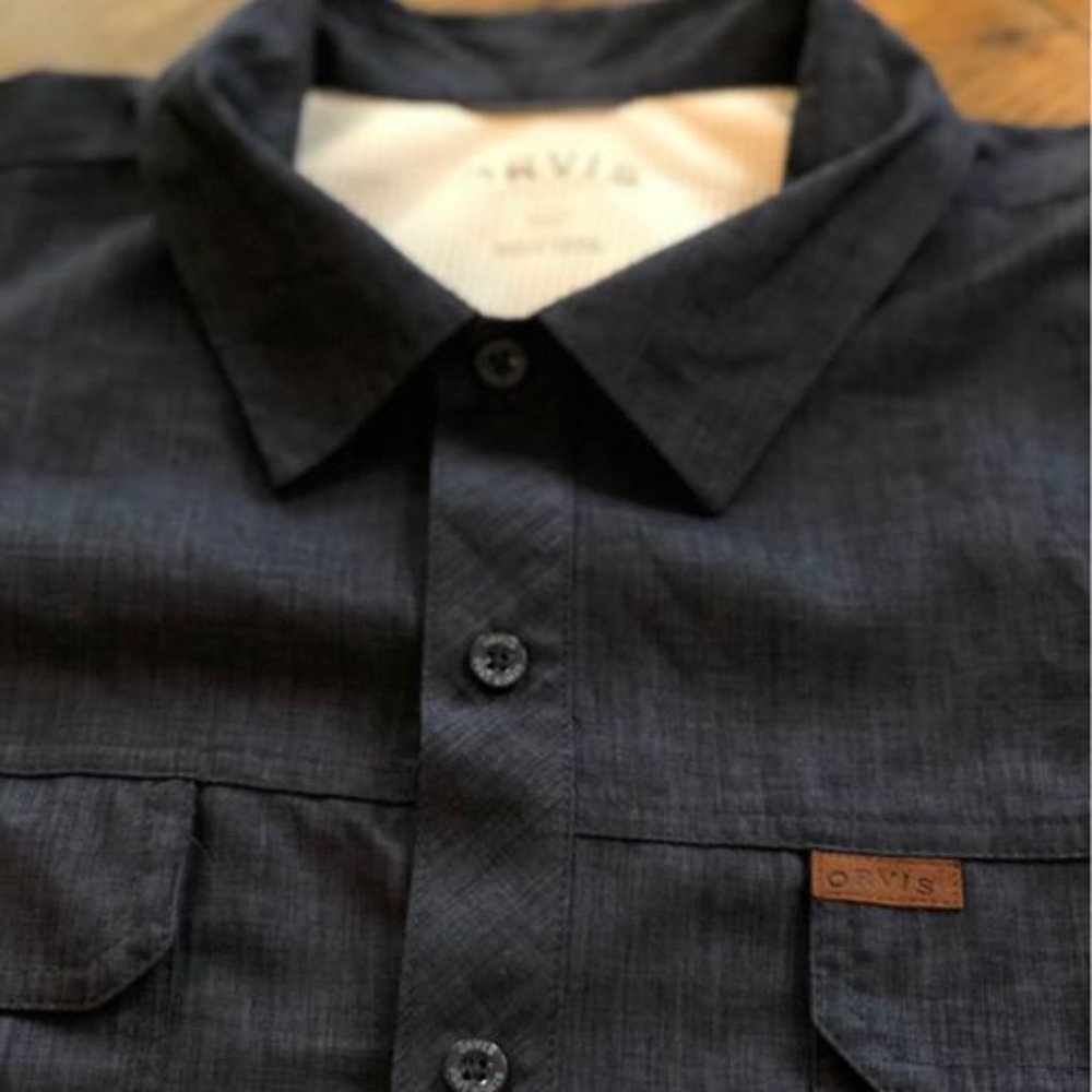 Orvis Men's Short Sleeve Woven Tech Shirt- Blue